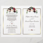 Papier Chic Merlot Navy Floral Gold Frame Wedding Program (Devant)