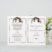 Papier Chic Merlot Navy Floral Gold Frame Wedding Program (Debout devant)