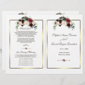 Papier Chic Merlot Navy Floral Gold Frame Wedding Program (Devant / Derrière)