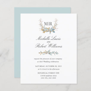 Papier Chic Monogram Crest Or et bleu Mariage floral