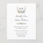 Papier Chic Monogram Crest Or et bleu Mariage floral (Devant)