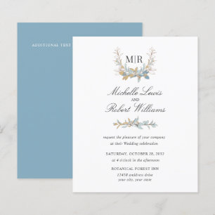 Papier Chic Monogram Crest Or et bleu Mariage floral