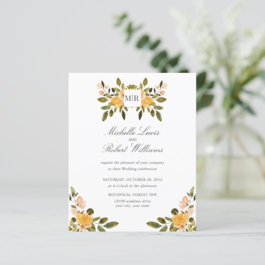Papier Chic Monogram Jaune Vert Mariage floral (Debout devant)
