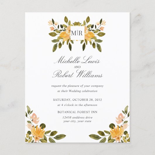 Papier Chic Monogram Jaune Vert Mariage floral (Devant)