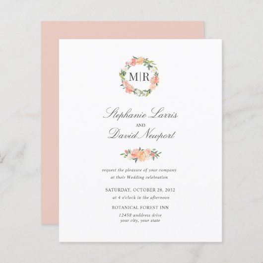 Papier Chic Monogramme rose orange vert Garlander Mariage (Devant / Derrière)