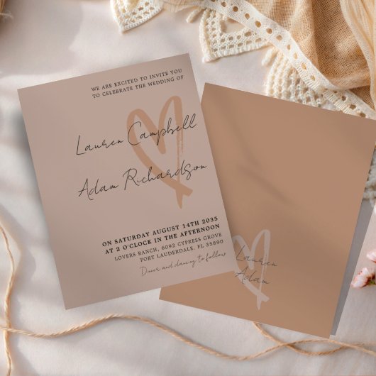 Papier Chic Neutral Drawn Heart BUDGET Wedding Invitation