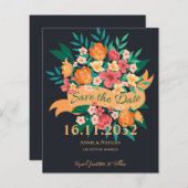 Papier Chic Orange Fleuri Jaune Mariage Enregistrer la da (Devant / Derrière)