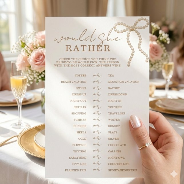 Papier Chic Pearl Bow Would She Rather Bridal Shower Game (Créateur téléchargé)