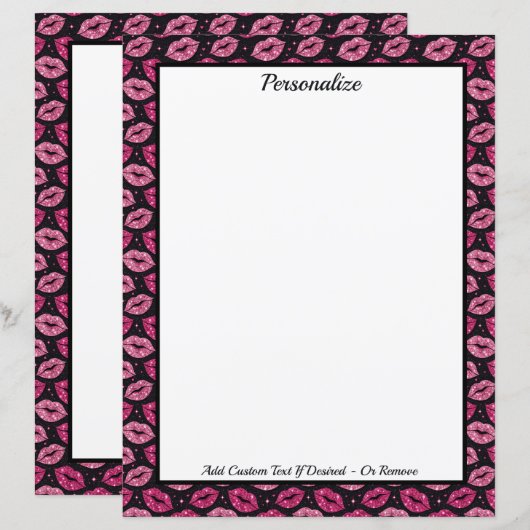 Papier Chic Pink Glitter Lips on Black Personalized (Devant / Derrière)