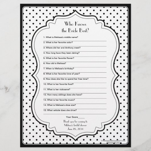 Papier Chic Pois mariée meilleure Fête des mariées jeu (Devant)