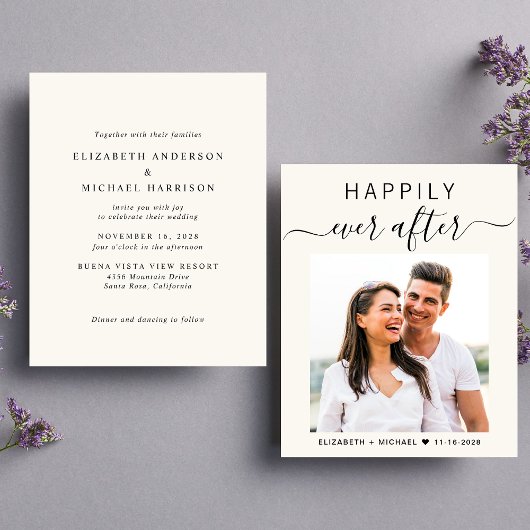 Papier Chic Script Photo Cream Budget Faire-part de maria