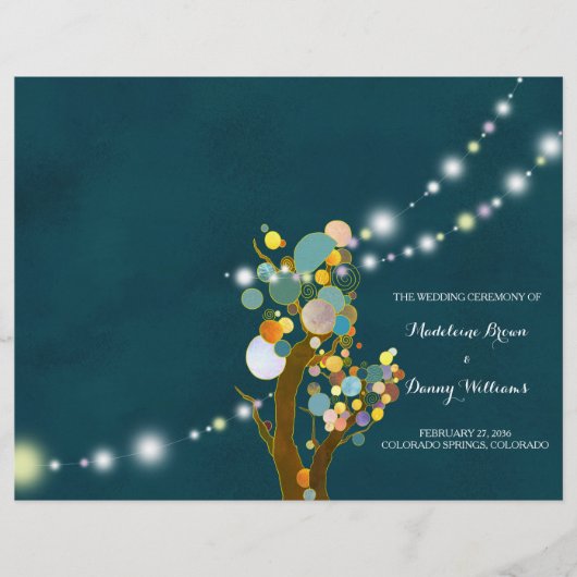 Papier Chic String Lights Turquoise Mariage BiFold Progra (Devant)