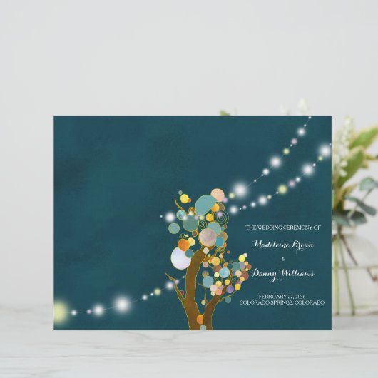 Papier Chic String Lights Turquoise Mariage BiFold Progra (Debout devant)