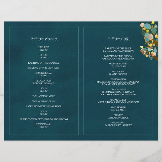 Papier Chic String Lights Turquoise Mariage BiFold Progra (Dos)