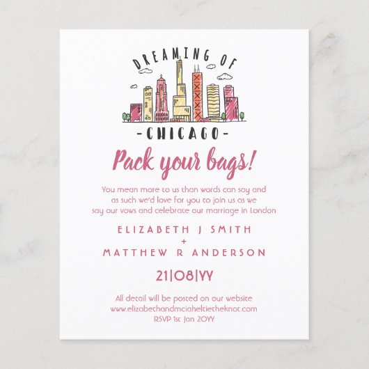 Papier CHICAGO Skyline Faire-part de mariage dessiné à la (Devant)