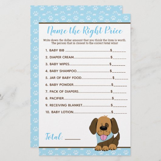 Papier Chien Chien Chien Chien Baby shower Prix Bon Jeu (Devant / Derrière)