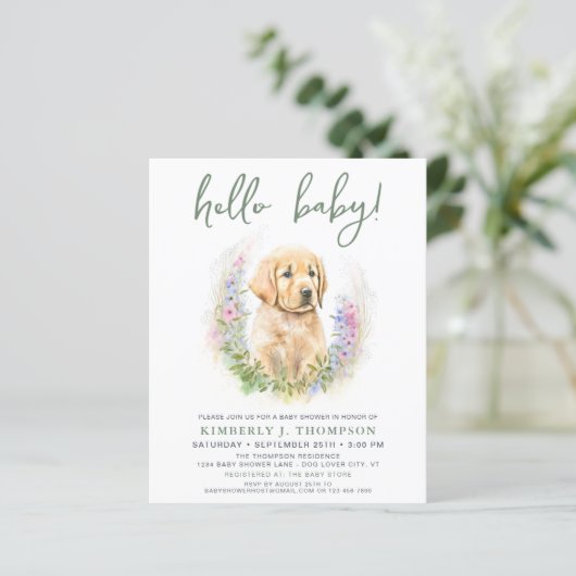 Papier Chien Chien Moderne Sage Vert Baby shower Budget I (Debout devant)