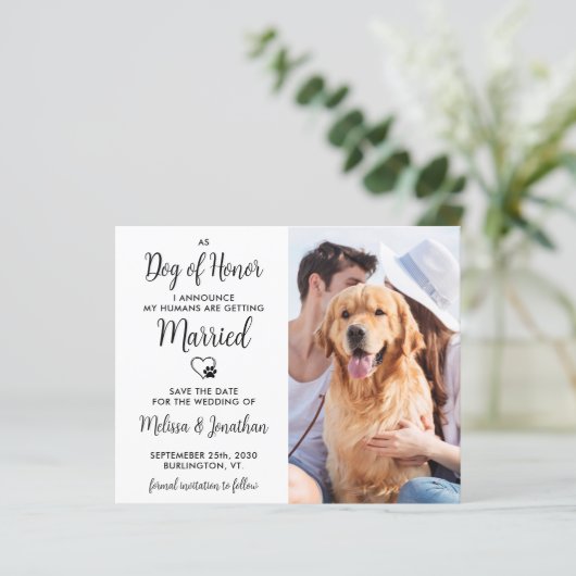 Papier Chien D'Honneur Mariage Budget Enregistrer La Date (Debout devant)