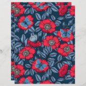 Papier Chien rose et papillons en bleu et rouge (Devant / Derrière)