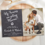 Papier Chien Rustique Mariage Pour Animaux De Compagnie E<br><div class="desc">Laissez votre meilleur chien annoncer votre mariage avec ce tableau rustique "My Humans Are Getting Married" chien de compagnie enregistrer les cartes postales de date. Ces cartes de faire-part de mariage budgétaires ont une option d'enveloppe. Customisez avec votre photo de fiançailles préférée, la photo de chien, ou la photo avec...</div>