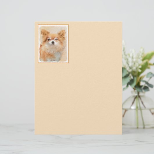 Papier Chihuahua Peinture de Chien à long Haired Art orig (Debout devant)