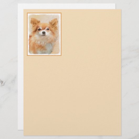 Papier Chihuahua Peinture de Chien à long Haired Art orig (Devant / Derrière)