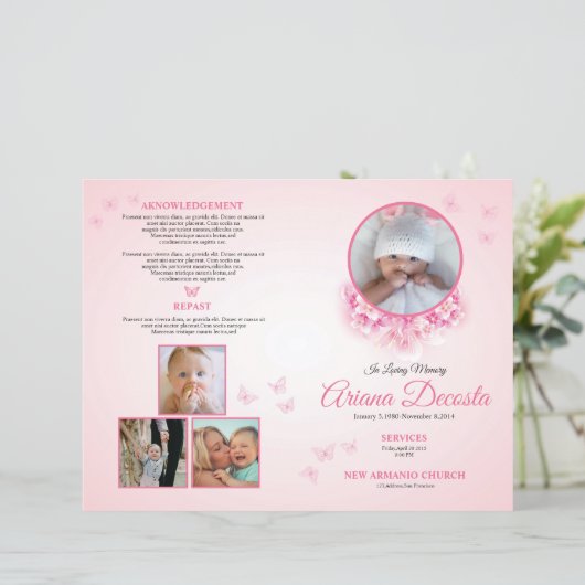 Papier Child Funeral Program Template | Editable Memorial (Debout devant)