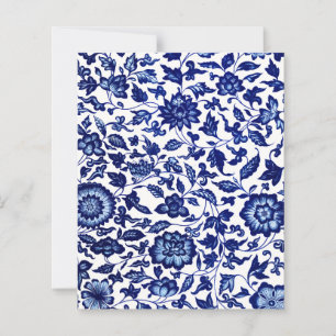 Papier Chinois bleu marine foncé motif floral sur blanc
