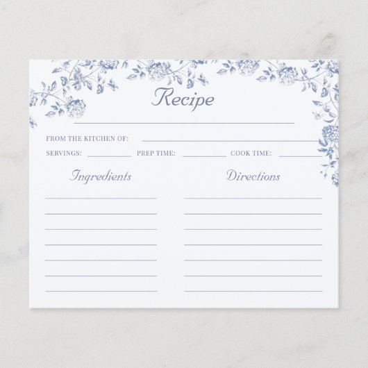 Papier Chinoiserie Blue Floral Fête des mariées Recette (Devant)