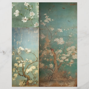 Papier Chinoiserie Vert et Pomme vieilles fleurs 1