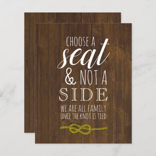 Papier Choisir un siège pas un côté Mariage rustique (Devant / Derrière)