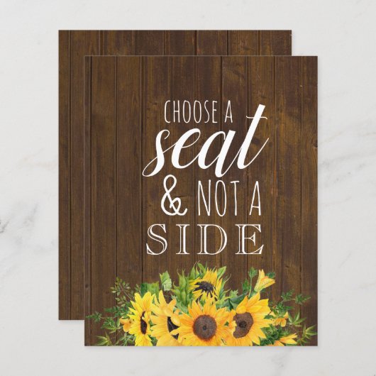 Papier Choisir un siège pas un côté Mariage rustique (Devant / Derrière)