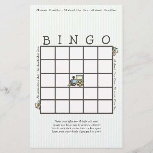 Papier Choo Choo Baby Bingo Jeu de douche (Devant)