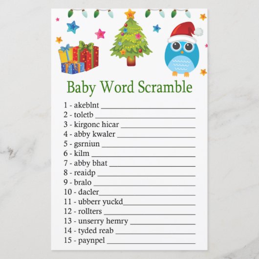 Papier Chouette Bébé mot scramble jeu (Devant)