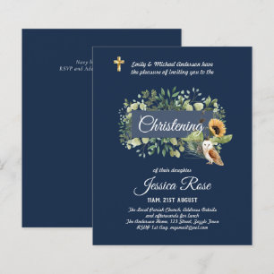 Papier Chouette de la Marine Fleurs de soleil Christening