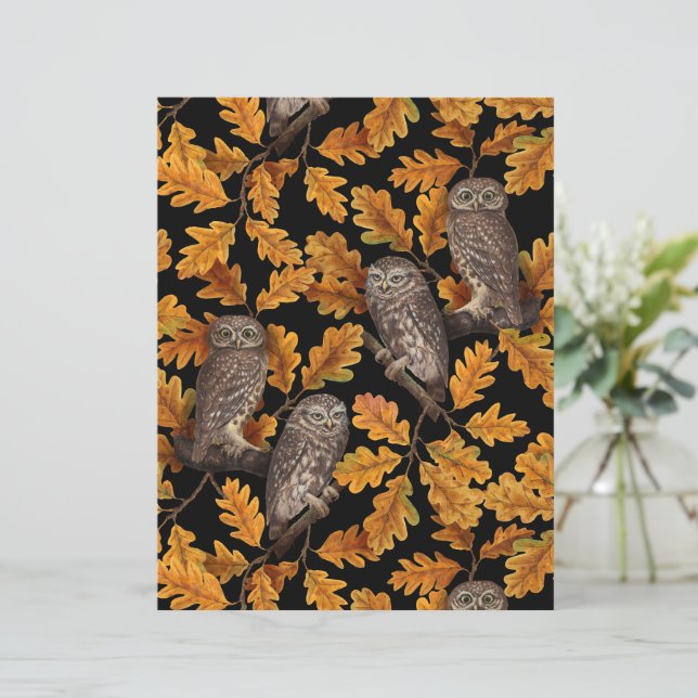Papier Chouettes d'automne sur noir (Debout devant)