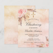 Papier Christening blush rose Pampas invitation florale (Devant / Derrière)