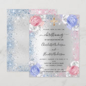 Papier Christening garçon fille bleu rose argent invitati (Devant / Derrière)