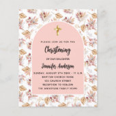 Papier Christening pampas fleur rose invitation budget (Devant)