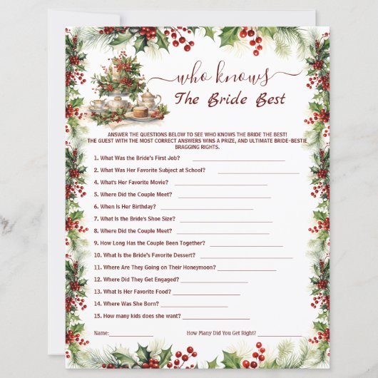 Papier Christmas Bridal Shower who knows the bride Games (Devant)