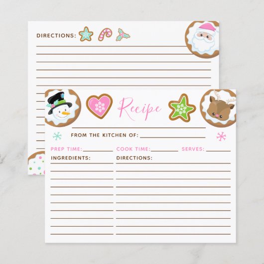Papier Christmas Cookie Exchange Pink and Green Recipe (Devant / Derrière)