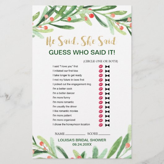 Papier Christmas Holly Wreath "Mariage Word Search" Jeu (Devant)