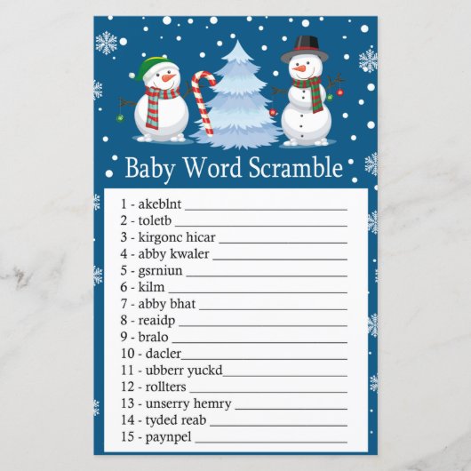 Papier Christmas Snowman Baby jeu de mots scramble (Devant)