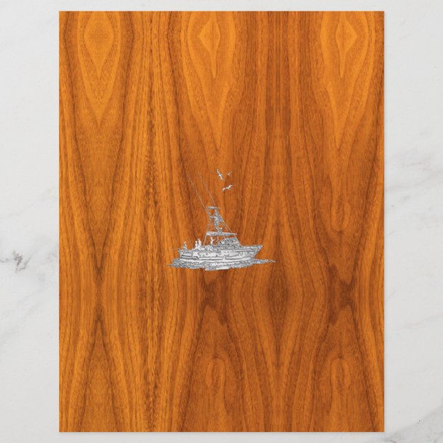 Papier Chrome Comme bateau de pêche sur bois de teck (Devant)