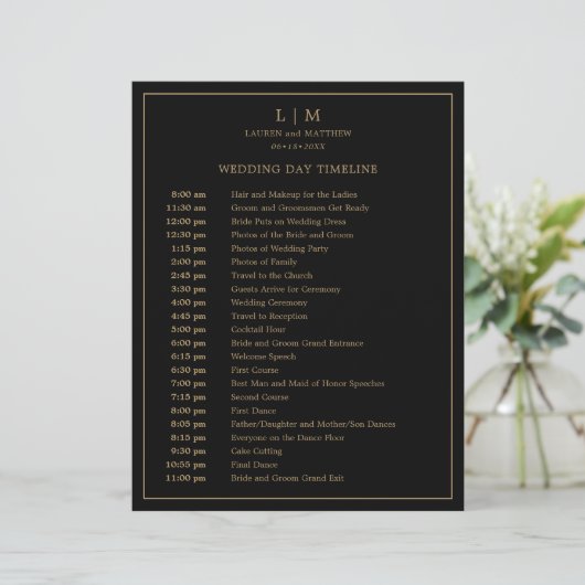 Papier Chronologie de mariage à monogramme simple noir et (Debout devant)