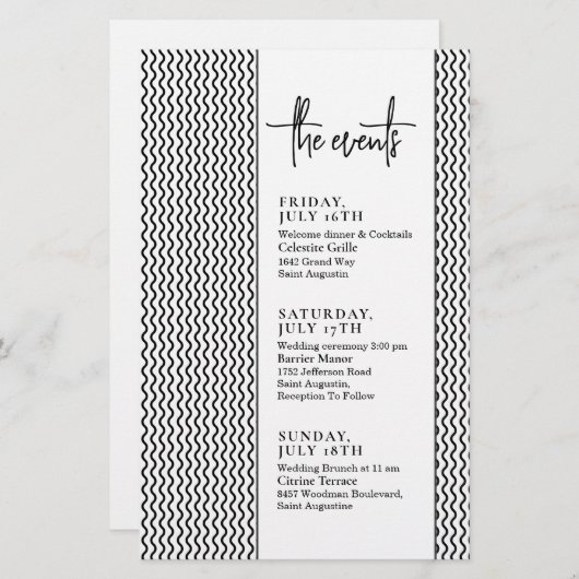 Papier Chronologie des événements de Mariage de texte min (Devant / Derrière)