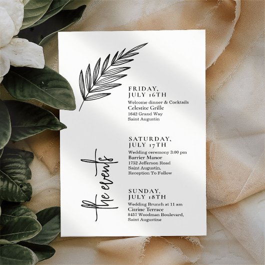 Papier Chronologie des événements Mariage par script text