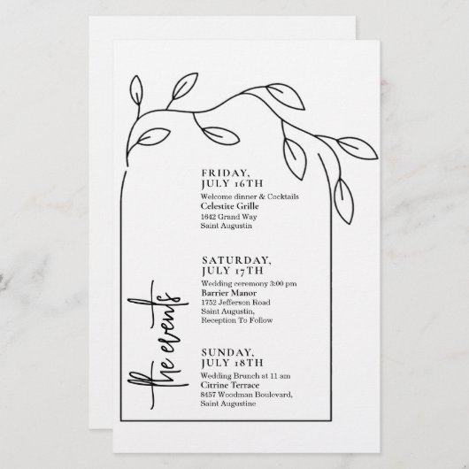 Papier Chronologie des événements Mariages de l'arc de fe (Devant / Derrière)