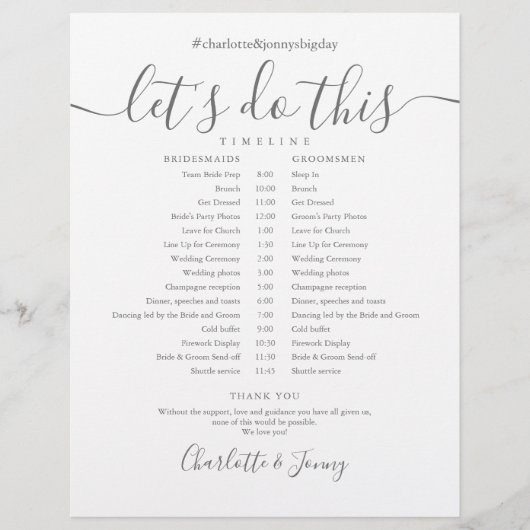 Papier Chronologie du calendrier du Mariage de script élé (Devant)