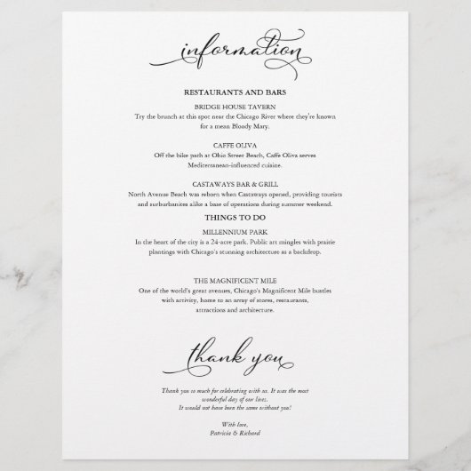 Papier Chronologie itinérante du week-end mariage Élégant (Dos)